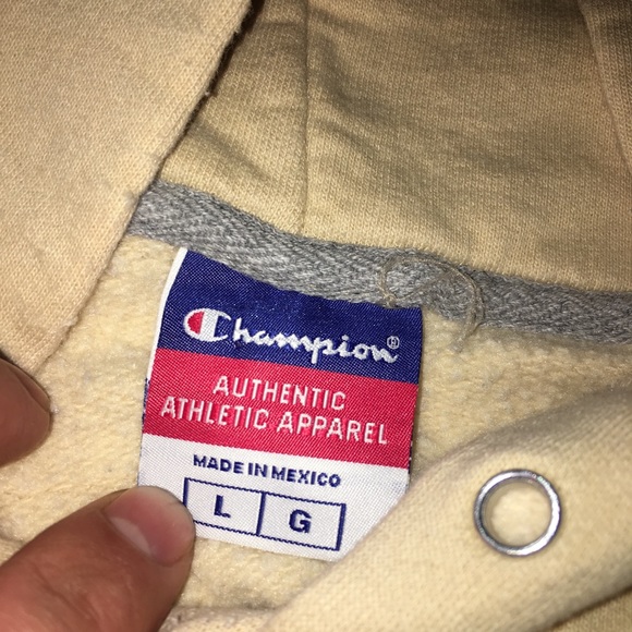 CHAMPION Men’s Large Cotton Hoodie Beige Stitched - Picture 4 of 4